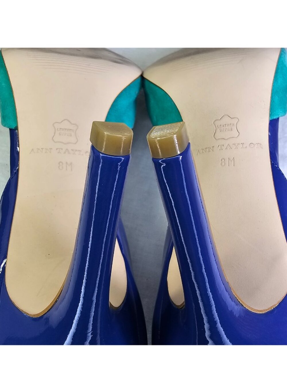 Ann Taylor Perfect Colorblock DOrsay 3.5” Stiletto Heel Peep Toe 8 Mainsail Blue - Picture 7 of 12